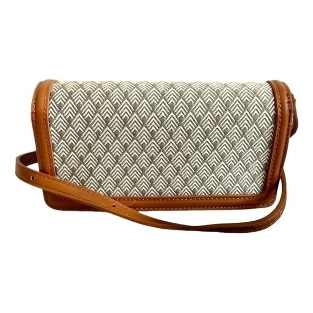 ZARA Tan Brown Small Crossbody Bag PU Leather Canvas Flap Satchel Purse